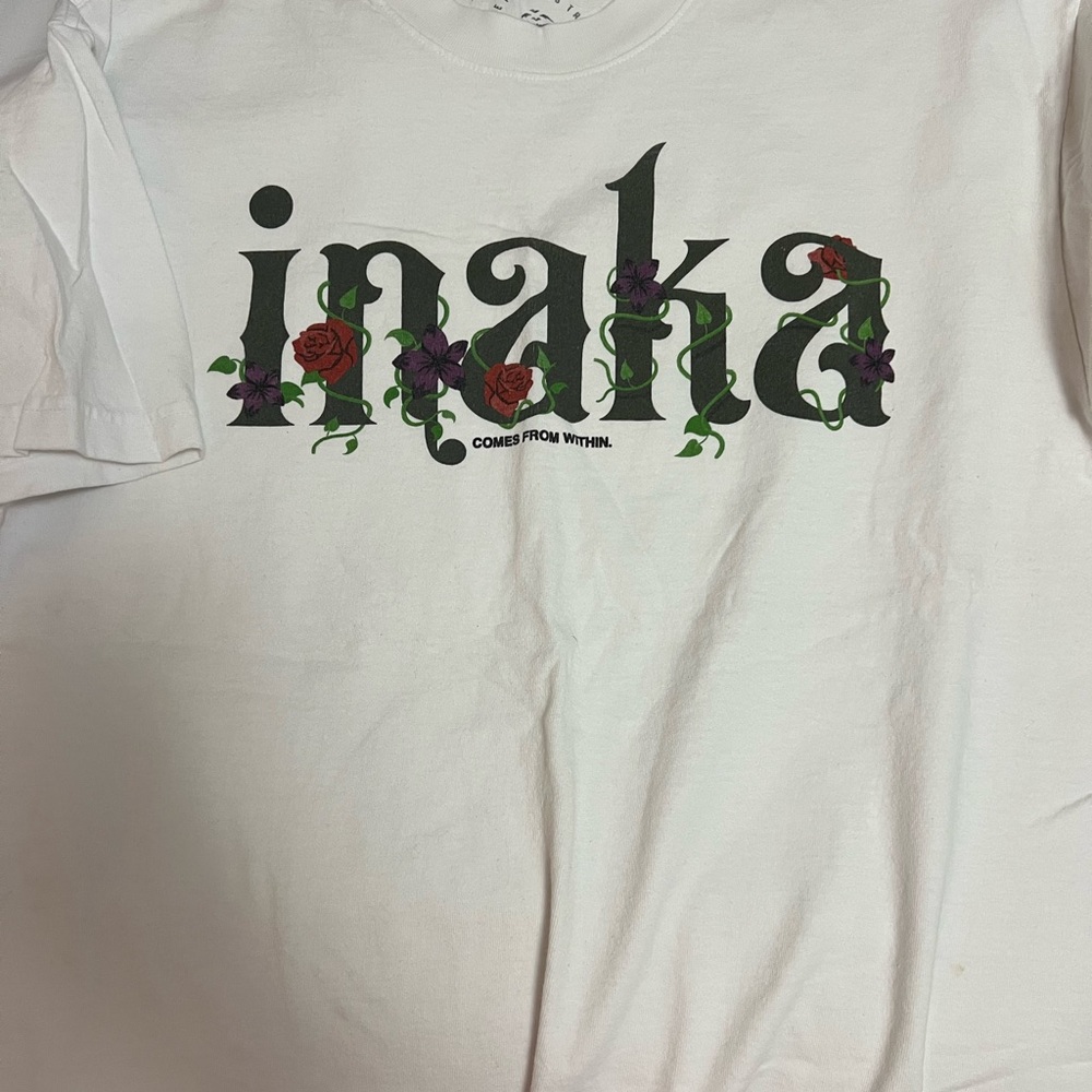 Inaka White Graphic Tee with Floral Design